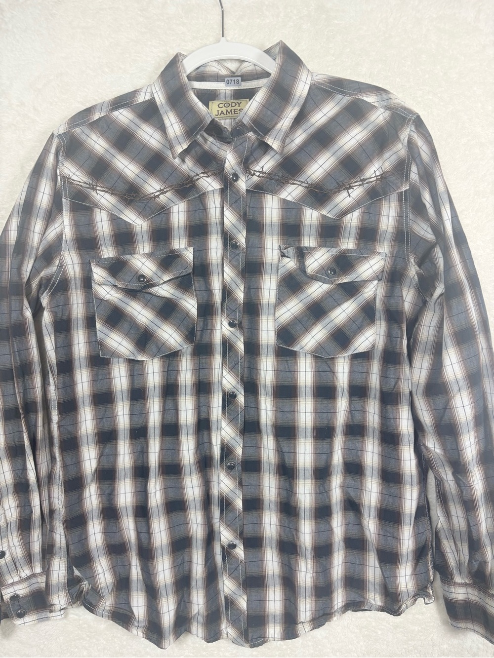 Cody James Black and White Plaid Western Shirt Large 0718